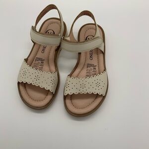 One35 Ankle Strap Sandals,Beige Vegan Leather. Various Size